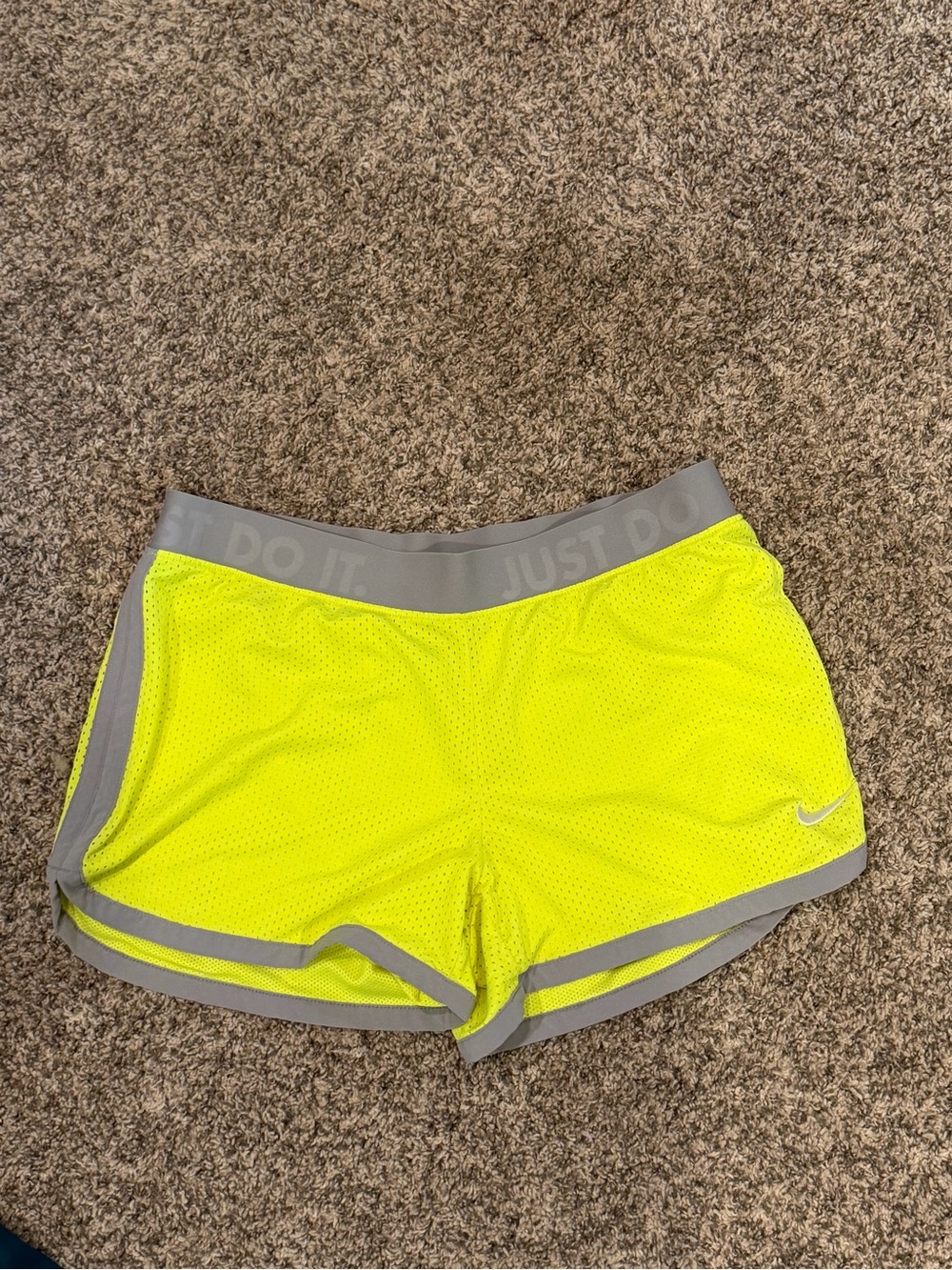 Nike Women’s Neon Yellow Athletic Mesh Shorts with Gray Waistband